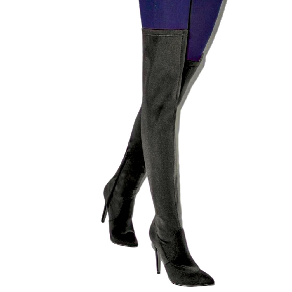 SHOEDAZZLE SVETLANA Over the Knee Black Boots for Women, Size 7